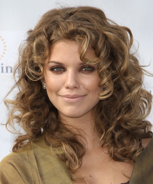 AnnaLynne McCord Long Curly Casual Hairstyle with Side Swept Bangs - Light Ash Brunette Hair Color