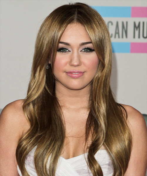Miley Cyrus Long Straight Casual Hairstyle - Honey Hair Color