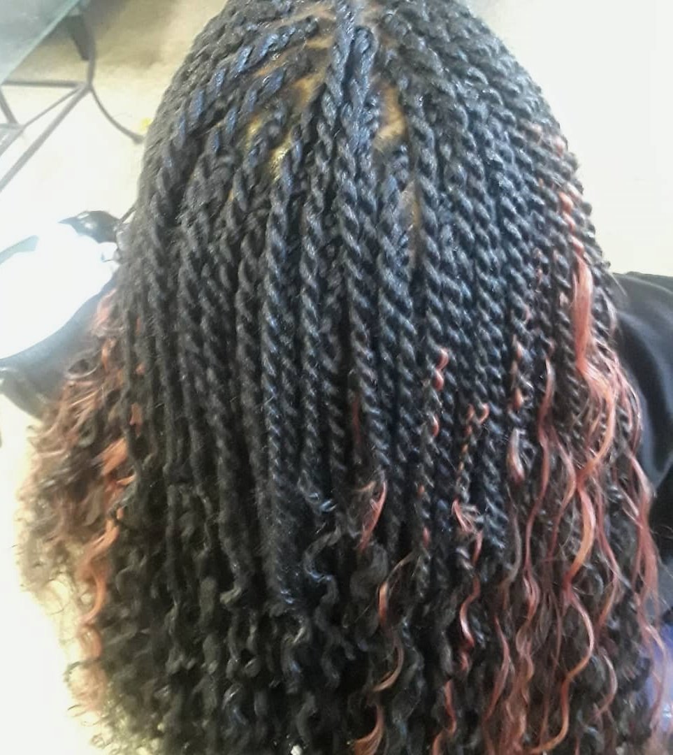 Box Braids Long Hair with Copper and Gold Highlights