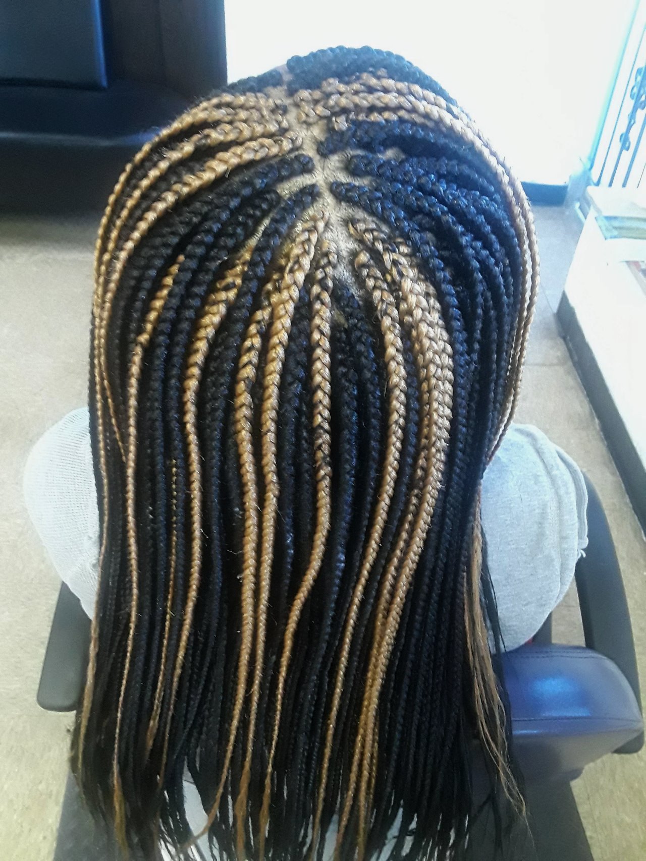 Box Braids with Gold Color on Medium Length Hair back view