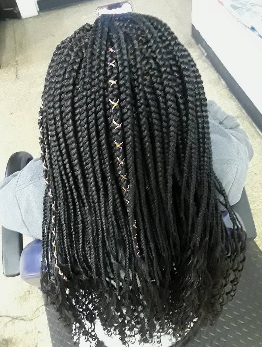 Box Braids Long Hair with Ribbon Accent and Curls at the end